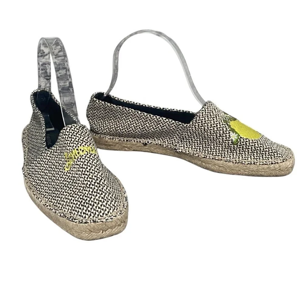 Parfois Lemon Embroidered Espadrille Flats Size 38